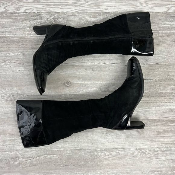 Olip Donna Black Cap Toe Patent Leather Tall Boots size 37 - Picture 5 of 6